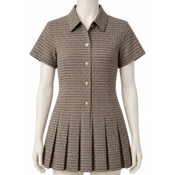 H&M Dresses & Skirts - H&M Women's NWT Jumpsuit Dress XS Plaid Short Sleeve Black/Khaki Button Front